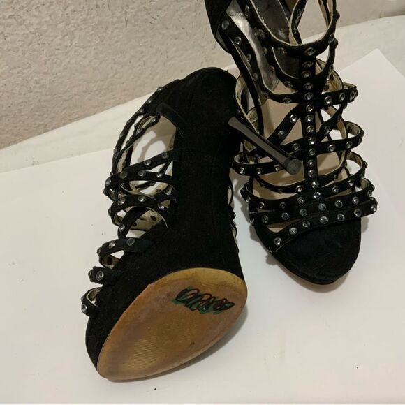 Micheal kors black suede rhinestone studded platforms heels size 7.5 - Picture 7 of 13